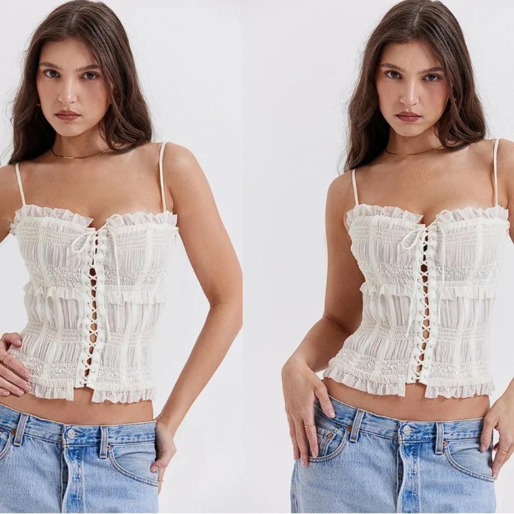 HOUSE OF CB 'Lula' Ivory Sequin Pleat Corset NWOT - Picture 4 of 9